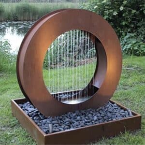 fuente de agua de acero corten
