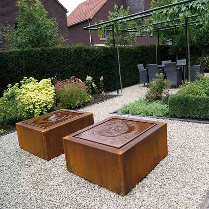 fuente de agua cuadrada de acero corten al por mayor