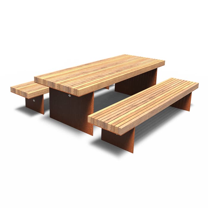 mesa y silla de acero corten