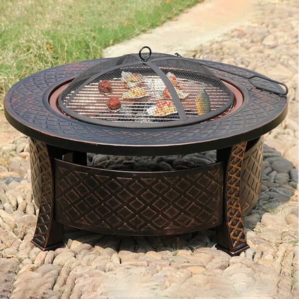 Outdoor charcoal round fire pit with BBQ - Imagen 7