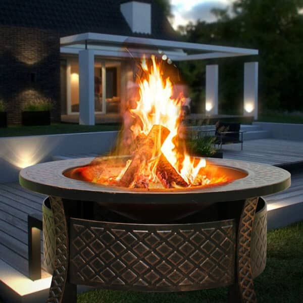 Outdoor charcoal round fire pit with BBQ - Imagen 3