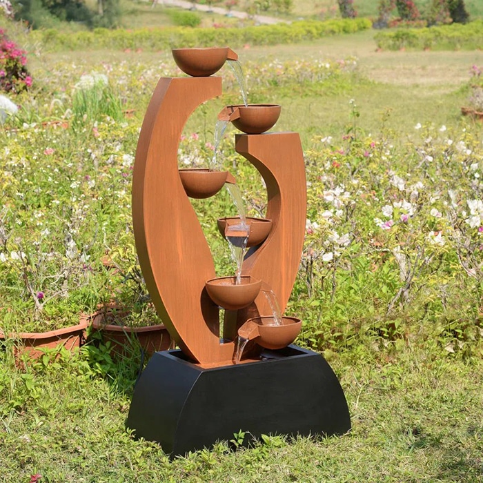 Corten steel tiered waterfall fountain