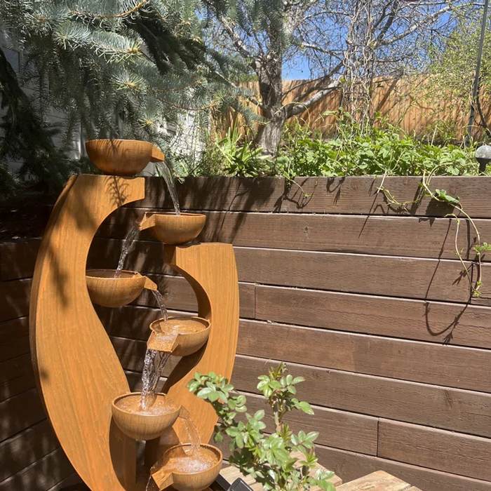 Corten steel tiered waterfall fountain