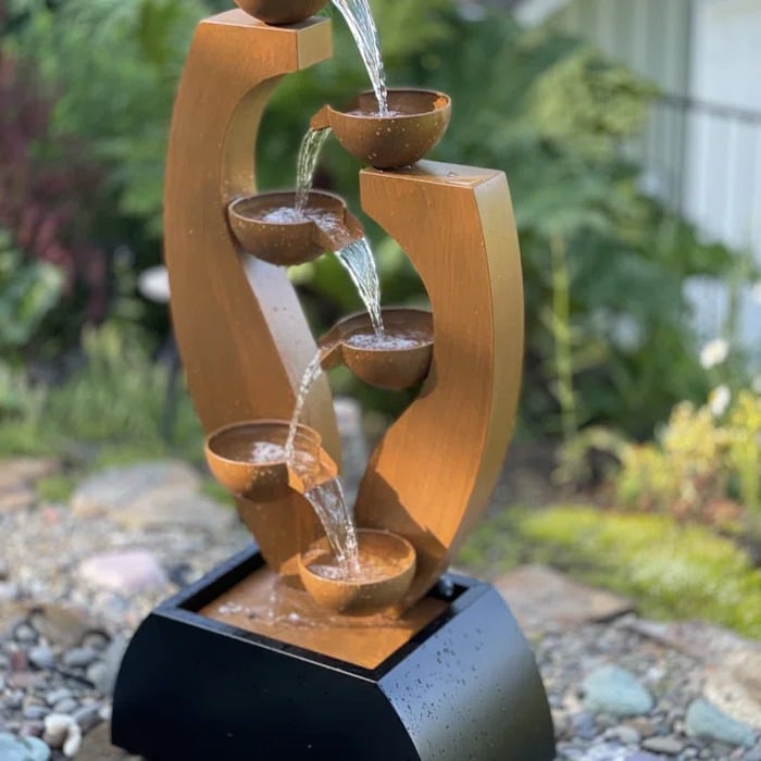 Corten steel tiered waterfall fountain
