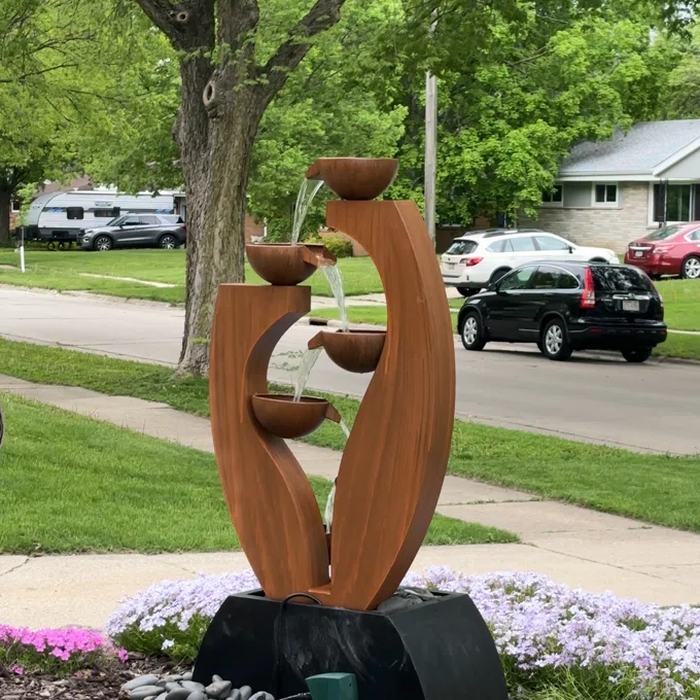 Corten steel tiered waterfall fountain