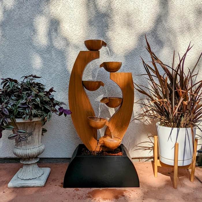 Corten steel tiered waterfall fountain