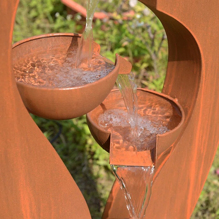 Corten steel tiered waterfall fountain