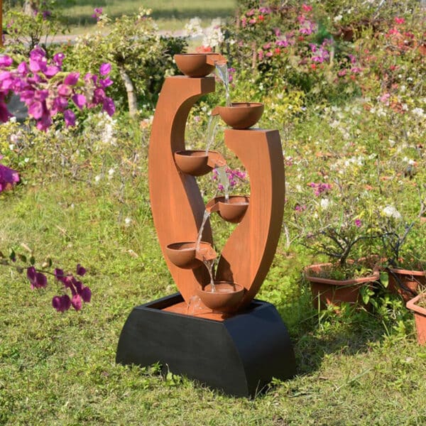 Corten steel tiered waterfall fountain