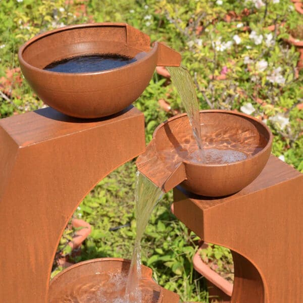 Corten steel tiered waterfall fountain