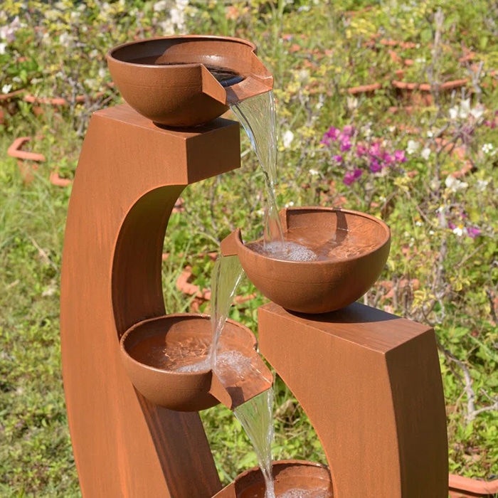 Corten steel tiered waterfall fountain