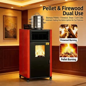 Red Freestanding Modern Outdoor Wood-Burning Pellet stove